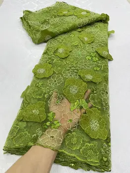Нигерийски тъкани бродерия пайети зелени африкански мъниста дантела вечерни рокли за шиене жени тюл окото плат 5yards JL287