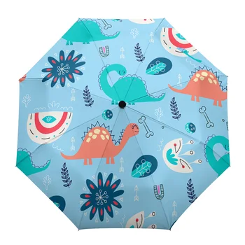 Динозаври Линии Цветни кости Автоматичен чадър Сгъваем чадър Мъжки жени Отпечатан чадър Лека дъждовна екипировка