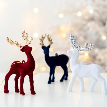 Коледа Flocked Elk висулка DIY блясък елен елен коледно дърво висящи орнаменти за дома Navidad 2024 Нова година парти декорации