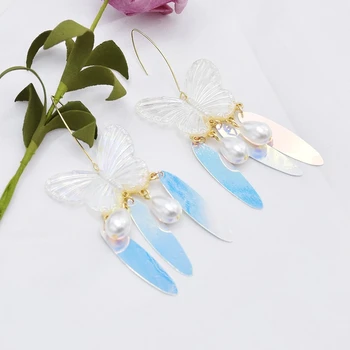 Сладка цветна акрилна пеперуда обица за жени момичета мода обица подаръци бижута премия луксозна перла бижута аксесоари