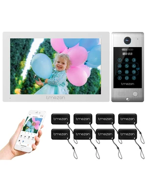 TMEZON 7 инчов Tuya App 1080P Wifi Smart Video DoorPhone домофонна система с кабелен звънец APP / парола / карта Swipe TouchScreen