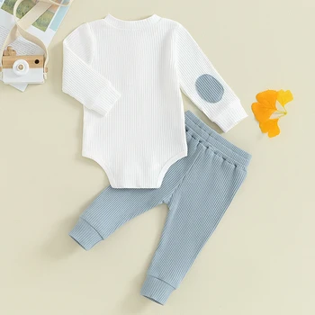 Baby Boys Girls Clothes Set Button Ribbed Knit Romper Tops Pants Infant Toddler 2PCS Winter Fall Outfits