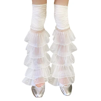 hirigin жени дантела крак топло меки многослойни перли бедро-високо крак нагреватели чорапи за парти улица