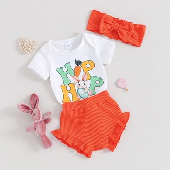 Новородено бебе момиче Великденски тоалети Малки зайчета и шорти Бебе момиче летни дрехи комплект
