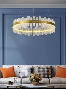 гореща продажба изкуство модерен дизайн кръг високо качество кристал полилей осветление за фоайе таван висулка светлина таван лампа