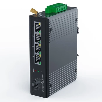 модул 5 порт индустриален Poe гигабитов din rail Ethernet комутатор, 4 портов превключвател с SFP 10/100/1000Mbps IP40 неуправляван 48V изход