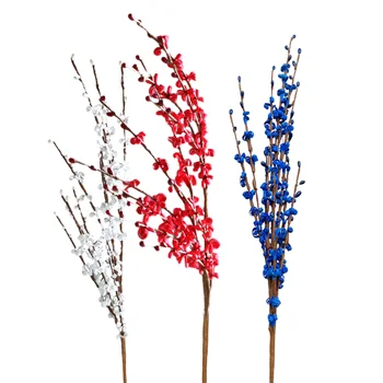 Фалшиви цветя Декорация на Деня на независимостта на 4 юли Червено синьо бяло изкуствени растения DIY 10pcs изкуствени стъбла Patriotic