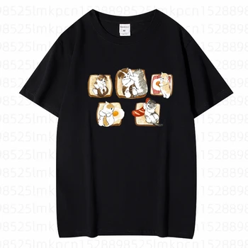 Funny Bread Cat Shark Cat Kawaii печат дами тениска ежедневни основа O-яка Черно бяло жени T риза къс ръкав дами тениска