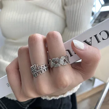 925 Сребърен отворен пръстен с пръсти реколта листа ажурна обрат геометрични подреждащи се един върху друг пънк за жени момиче бижута подарък дропшипинг на едро