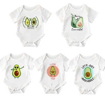 2023 Бебешко лятно облекло Бебешки дрехи Карикатура Авокадо печат кръг врата къс ръкав боди за бебе момиче момче дрехи