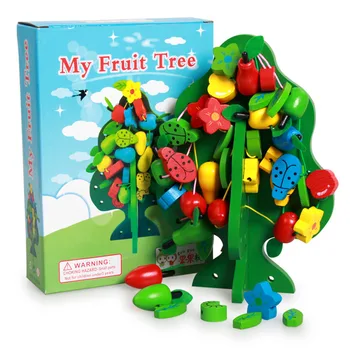 [Funny] Цветно многофункционално дърво Дървени мъниста Играчки Образование Дървени коледни елхи Играчки Мъниста от животински плодове Монтесори играчка