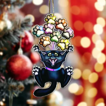Коледна висулка черна котка Коледа декор дърво висящи творчески DIY персонализирани семейни висулка за офис кухня баня