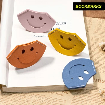 Soft PU кожени отметки за книги Сладки усмихнати лица Четене на аксесоари за книги Маркери за страници Магазин за подаръчни канцеларски материали за учители