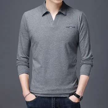 Топ голям размер мъжки дрехи V врата тениска за мъж извънгабаритни поло обикновен едноцветен корейски луксозен дълъг ръкав високо качество пълен XL A