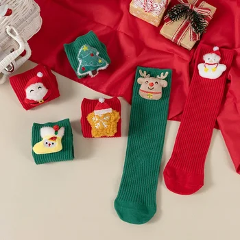 Детски есен и зима Mid-tube чорапи сладък карикатура Коледни чорапи за бебета момчета и момичета червени новогодишни чорапи