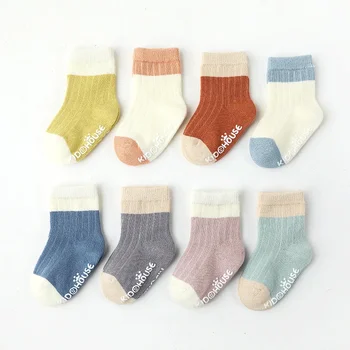 Есен и зима Нови бебешки чорапи обезкостени пенирани памучни новородени чорапи цвят съвпадение