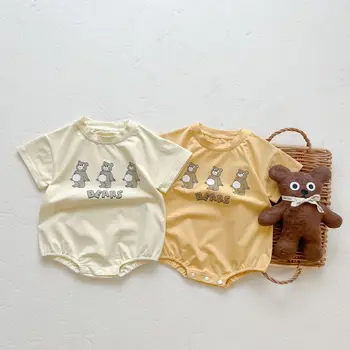 Летни бебешки бодита къс ръкав новородено бебе памук гащеризон бебе момчета момичета дрехи сладък мечок гащеризон малко дете парче