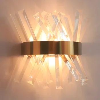 Crystal стена осветително тяло спалня до златни лампи AC 90-260V баня от неръждаема стомана Led Sconce