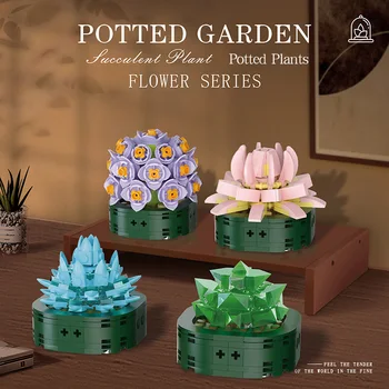 Mini Flower Building Blocks Succulent Potted DIY Plants Bricks Immortal Flower Potted Blocks Home Desktop Ornaments Girls Gift