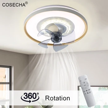 Модерен светодиоден вентилатор за таван 6-степенен регулируем 360 ° въртящ се 120W бял таван вентилатор светлина безстепенно димиране дистанционно управление