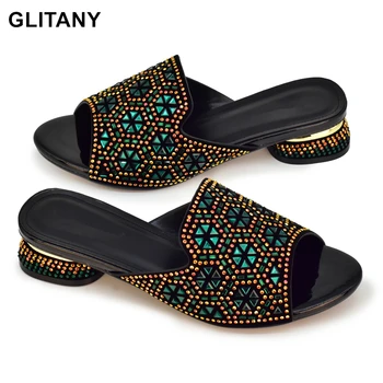 Нова мода нигерийски обувки двойка с кралско парти тухла и камък Дамски обувки Сватбени обувки Булка Обувки с нисък ток Slingback обувки