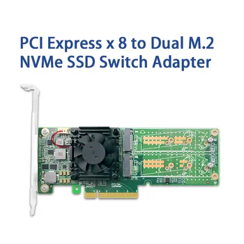 PCI Express x 8 към двоен M.2 NVMe SSD адаптер за превключване
