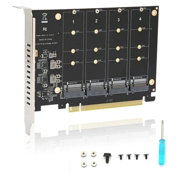 3X 4 порт M.2 Nvme SSD към PCIE X16M ключ твърд диск конвертор четец разширителна карта, 4 X 32Gbps скорост на трансфер (PH44)