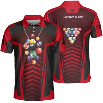 Custom 3D Funny Billiards Team Shirts For Men, Personalized Men's Billiard Polo Shirts Short Sleeve Lapel Short Polo