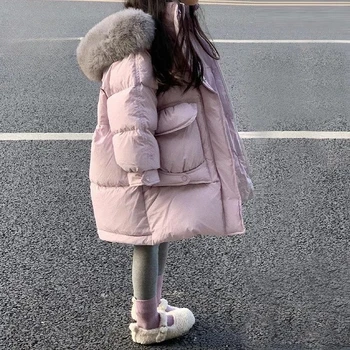 Момичета надолу палто яке памук Windbreak Outwear 2023 Космати топло сгъстяване кадифе зимни ски облекло плюс размер детски дрехи