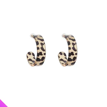 Търговия на едро 10 C-образни обеци с леопард печат смола Проста мода момиче Дамски бижута Подаръци Лято 2021 Ново