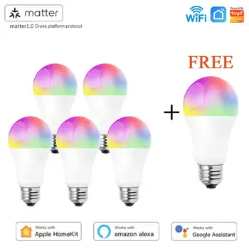 Matter WiFi Smart LED крушка E27 9W TUYA/Smart Life RGBCW Регулируема интелигентна лампа Поддръжка Alexa Google Home Homekit Control