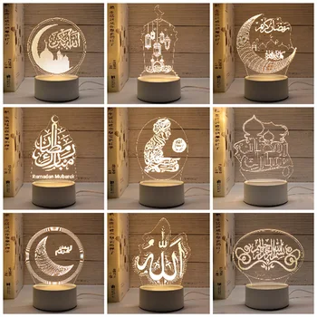 ислямски мюсюлмански Рамадан Декоративна LED светлина 3D акрилна нощна лампа за декорация на домашна спалня парти Ейд Мубарак Орнаменти за маса