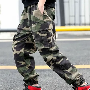 Камуфлажни панталони за момчета за детско облекло, тийнейджърка Пролет Есен Дълги карго панталони 2023 Есен Ново корейско дете Дрехи