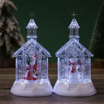 LED осветен акрил Коледни църковни къщи Леки кристални къщи Фенер Коледен настолен декор Коледни подаръци за Коледа Navidad 2023