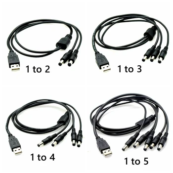 USB към DC Power Jack 5.5x2.1mm DC 5.5 2.5 кабел към 3,4,5 мъжки сплитер 18AWG адаптер за камера за видеонаблюдение за сигурност и LED лента