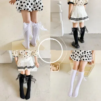 Детски чорапи Sweet Bowknot Pearl Lace Stockings Girl Princess Wind Lolita Heap Socks Детски чорап до коляното