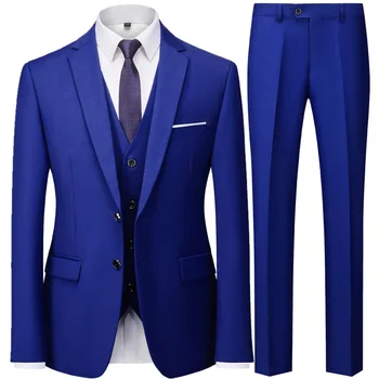 2023 Мода Мъжки ежедневни бизнес костюми Комплект от 3 части / Мъжки Блейзъри с два бутона Панталони Панталони Жилетка Жилетка