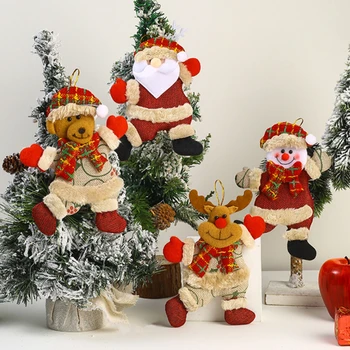 Коледа Fabric кукла висулка DIY Коледа подарък Санта елен мечка снежен човек висулки за коледно дърво Начало декорации Navidad