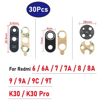 30Pcs, 100% оригинален за Xiaomi Redmi K40 6 6A 7 7A 8 8A 9 9A 9C 9T K30 Pro K40s задна задна камера стъклен обектив с хезивен стикер