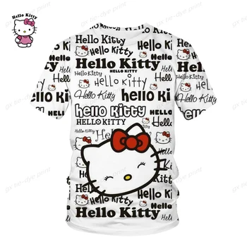 Ново лято Hello Kitty карикатура аниме готино 3D отпечатано смешно тениска мъже жени деца готино къс ръкав момче момиче деца върхове чай