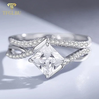 TFGLBU 1.2CT сертифициран Moissanite 925 стерлинги Sliver пръстен комплект за жени нова принцеса нарязани предложение лента оригинални фини бижута