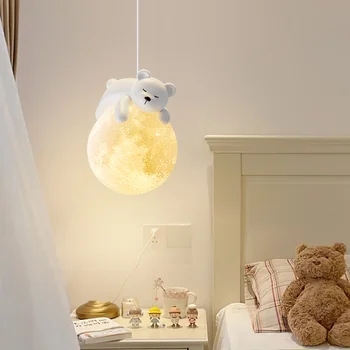 Модерна детска стая полилей минималистичен малко мече LED висулка светлини спалня нощно леглоНачало декорация висящи лампа тела