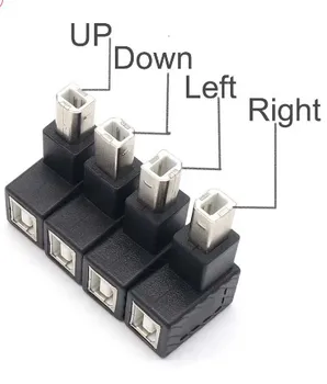 USB 2.0 Тип B адаптер за печат 90 градуса нагоре надолу ляв десен ъгъл Plug Extender Jack Мъжки към женски конвертор за принтер скенер