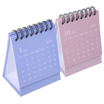 2Pcs Настолен календар 2024 Месечен календар Офис Постоянен календар Малък прост настолен календар