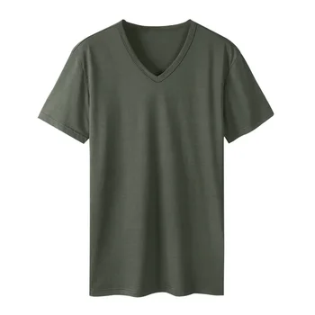 A1954 Zomer Solid Casual Mannen T-shirt V-hals Basic T-shirt Voor Mannen Tops Korte Mouw Sport T-shirt Snel Droog Tee