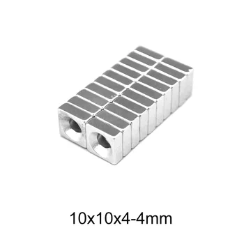  10x10x4-4 дупка 4 мм редки земни неодимови магнити зенкеровани мощен магнитен магнит 10x10x4-4 блок магнит 10 * 10 * 4-4