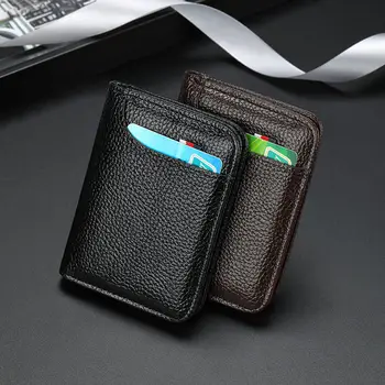 Мъжки държач за карти Тънка мини чанта за съхранение Портфейлна карта Унисекс изящна пу монета чанта Rfid блокиране банка карта пари съхранение торбичка