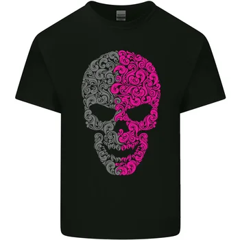 Розов и сив череп модел готически велосипедист мъжки памучна тениска Tee Top
