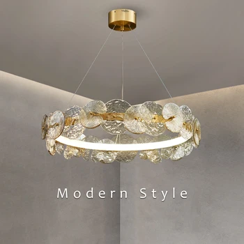Модерен стъклен дизайн на цветя LED висяща лампа за хол трапезария спалня кухня таван полилей пръстен окачване светлина