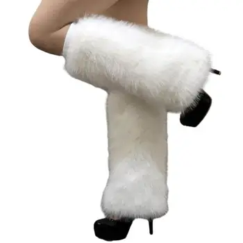 Дамски подгряващи крака плюшени подгряващи крака Модни дамски имитации лисица кожа крак нагреватели еластични коляното дължина ботуши за дълго